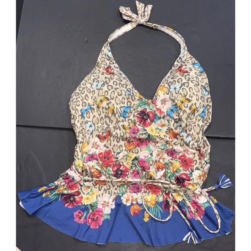 Johnny Was Multicolor Floral and Leopard One Piece Swimsuit